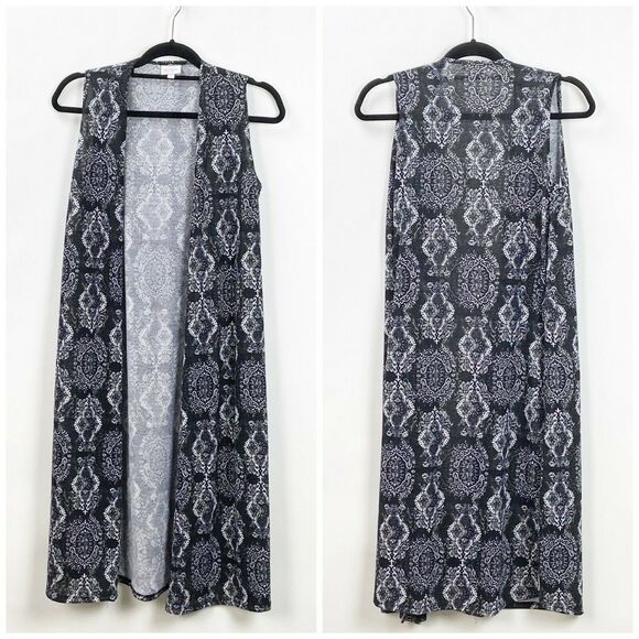 2/$30 Lularoe XS Womens Unicorn Joy Black White Boho Sleeveless Long Cardigan - Picture 1 of 7